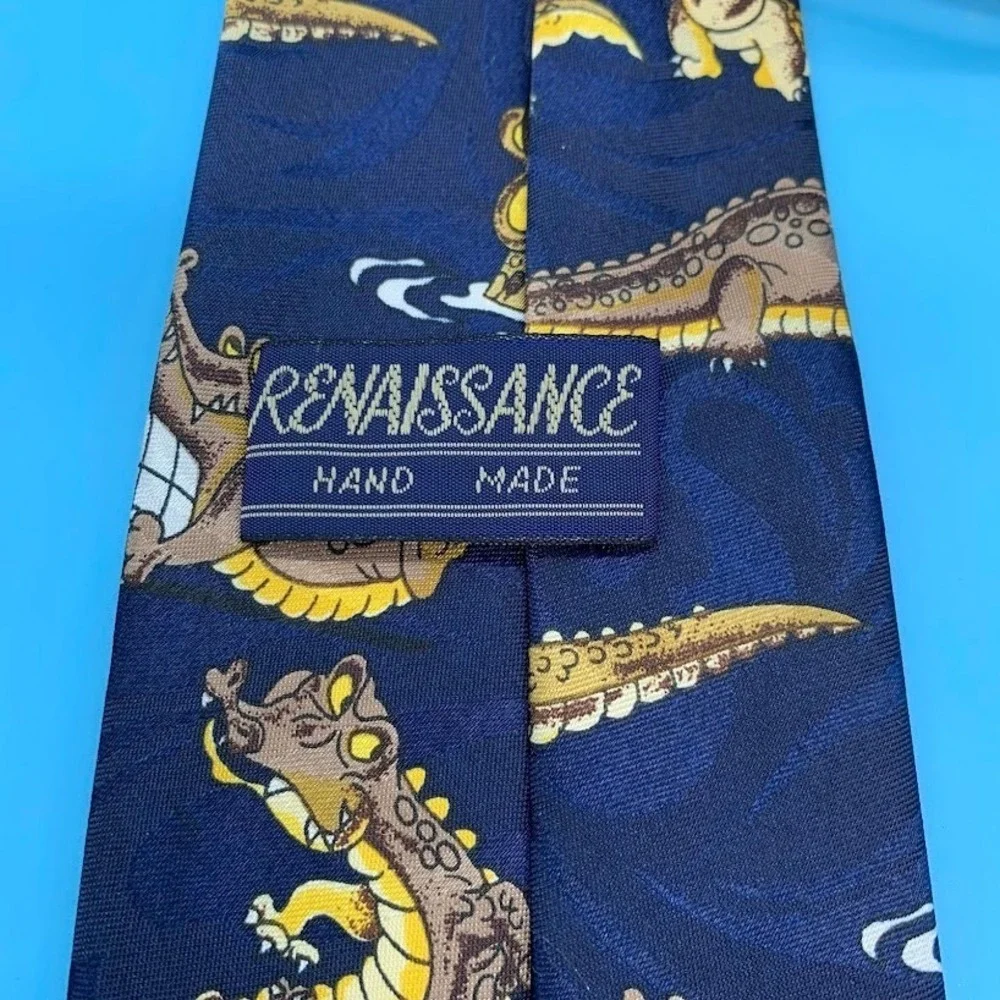 Vintage Renaissance Novelty Cartoon Alligators Hand Made Men's Classic Neck Tie